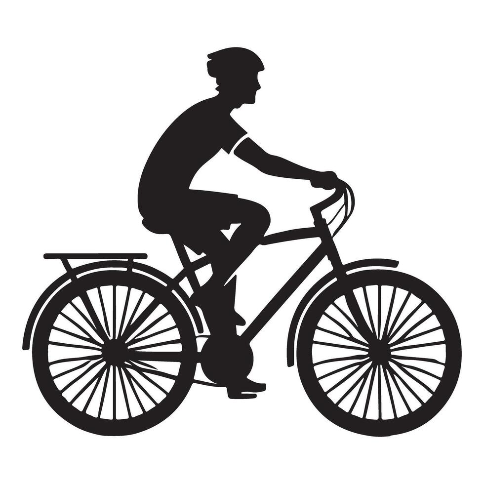 Man Wearing Helmet Riding Bicycle Silhouette Illustration vector