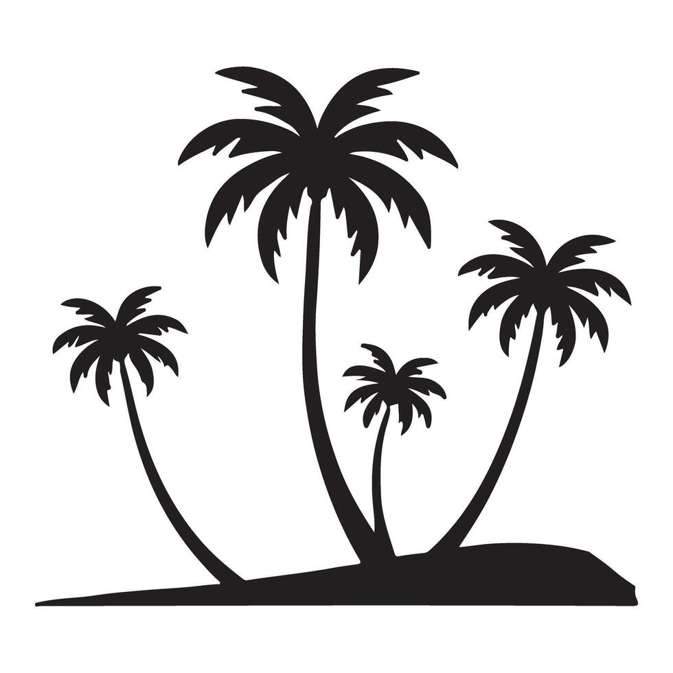 Tropical Island Scene with Multiple Palm Trees Silhouette vector