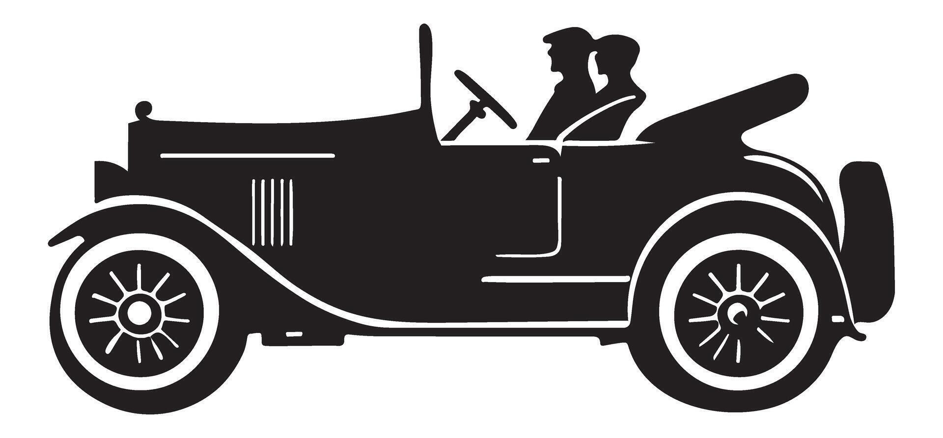 Vintage Car Silhouette Classic Couple Romantic Ride vector