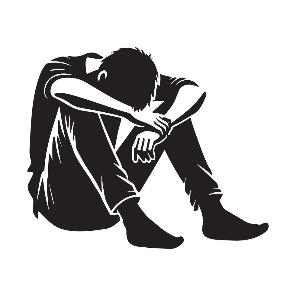 Sad Person Silhouette Illustration Feeling Depressed vector