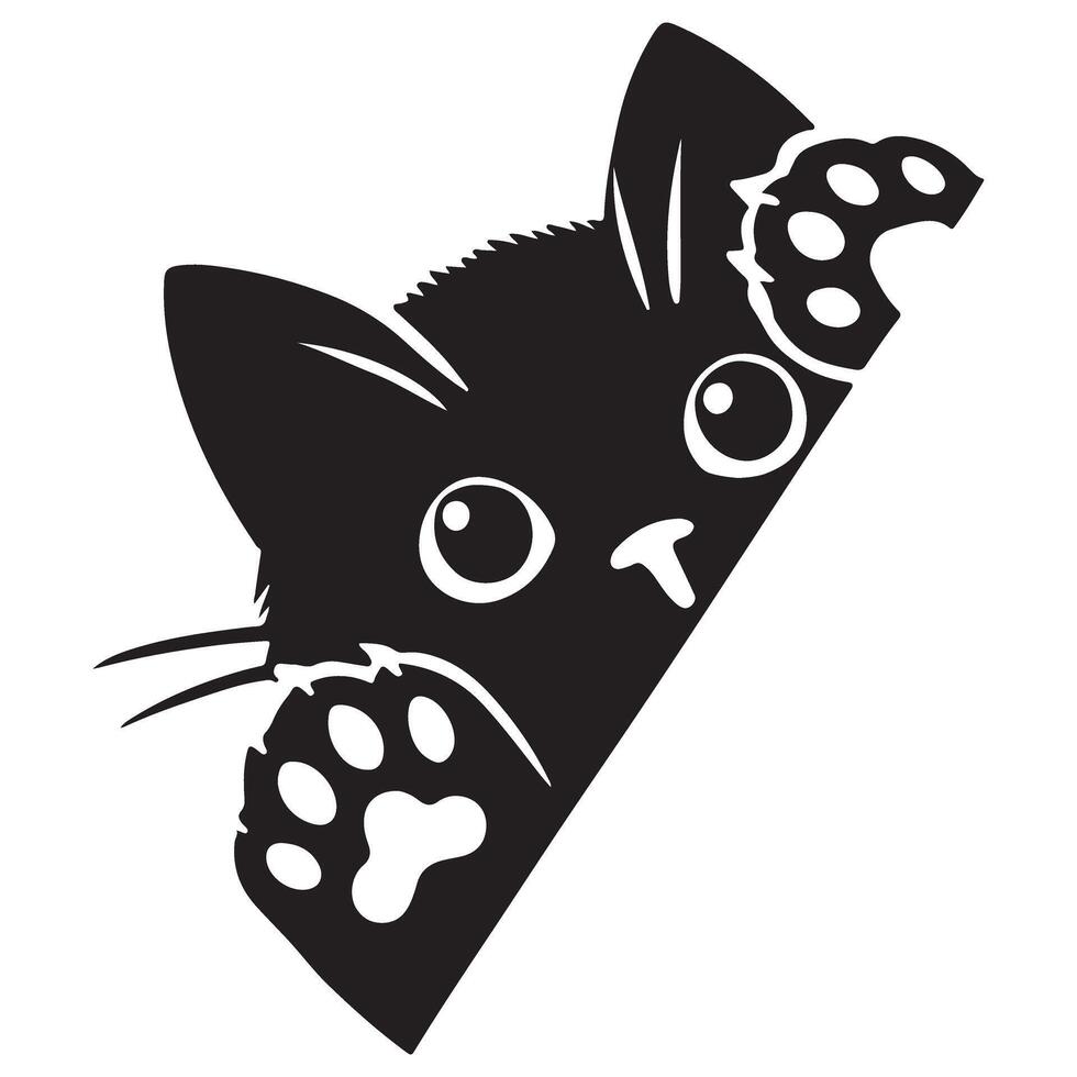 Cute Black Cat Silhouette Illustration Peeking Design vector
