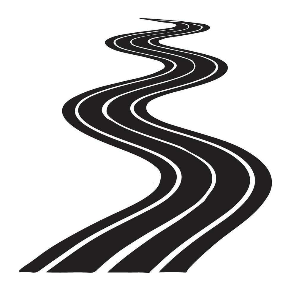 Winding Road Silhouette Illustration with Three Lanes vector