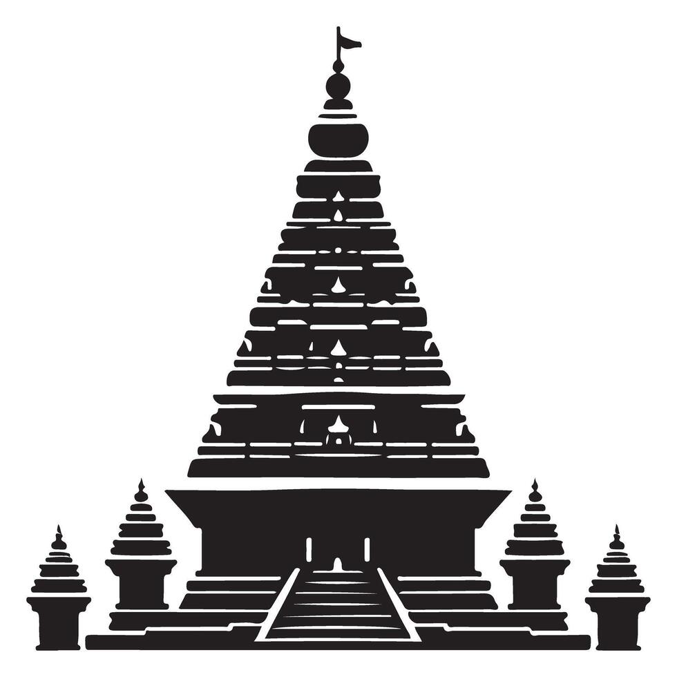 South Indian Temple Silhouette Illustration Design vector