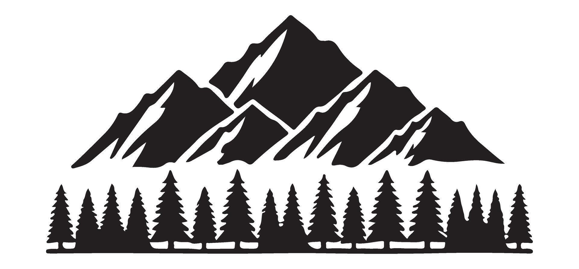 Majestic Mountain Range with Pine Trees Silhouette Illustration vector