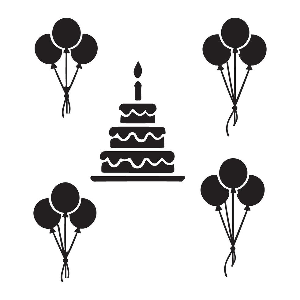 Birthday Cake with Balloons Silhouette Illustration vector