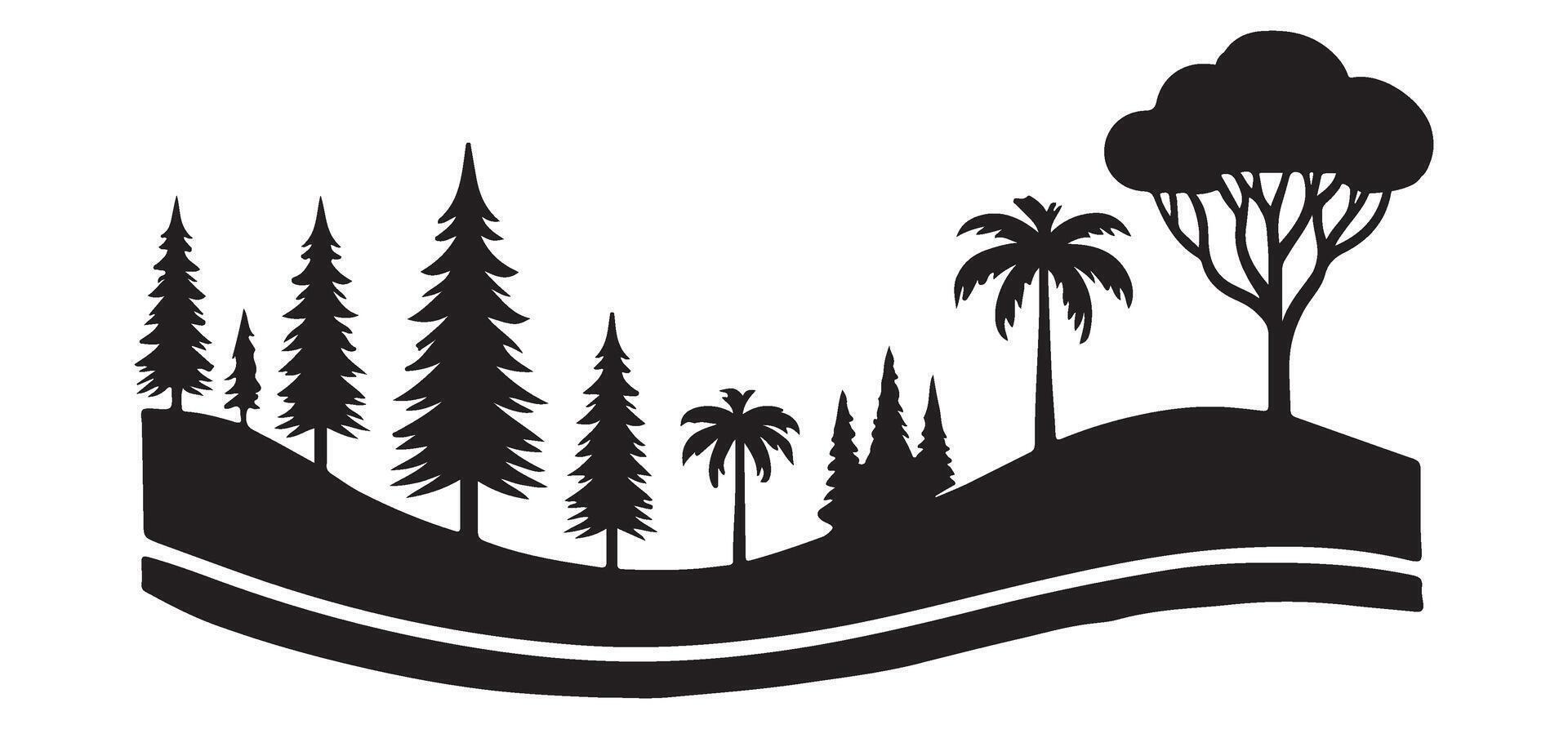 Silhouette Landscape Illustration with Diverse Trees vector