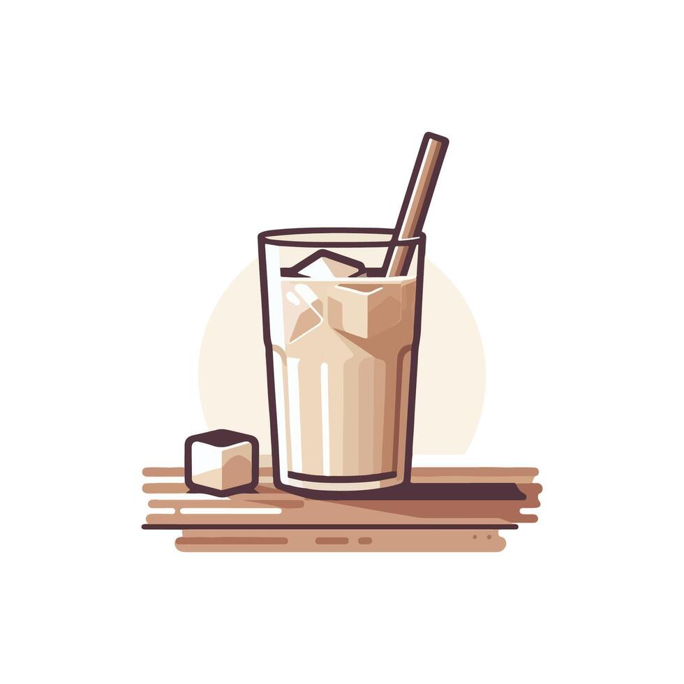 Ice cream drink with straw and cubes on a table vector