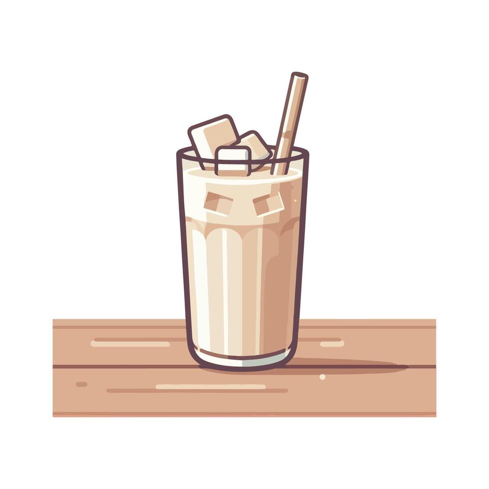 A glass of milk with ice cubes and a straw vector