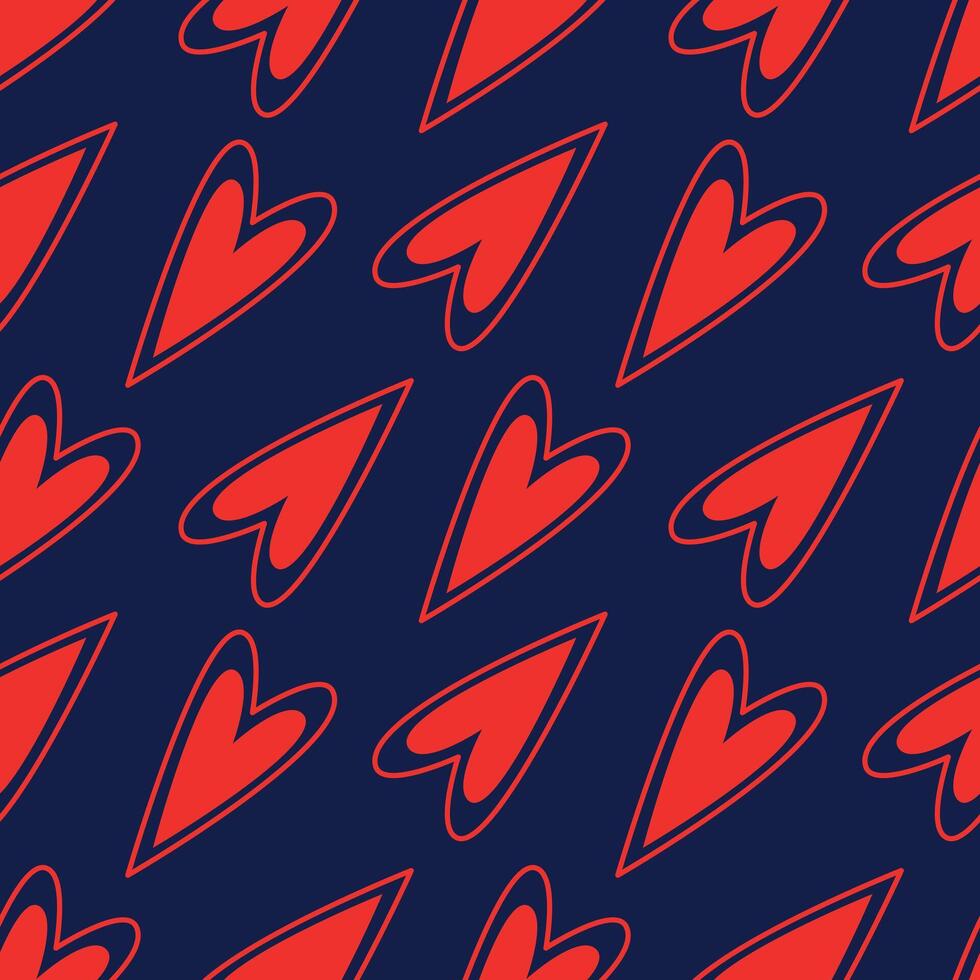 Valentine's day seamless pattern. Red heart on a dark blue background. Modern illustration for card, wrapping paper, background vector