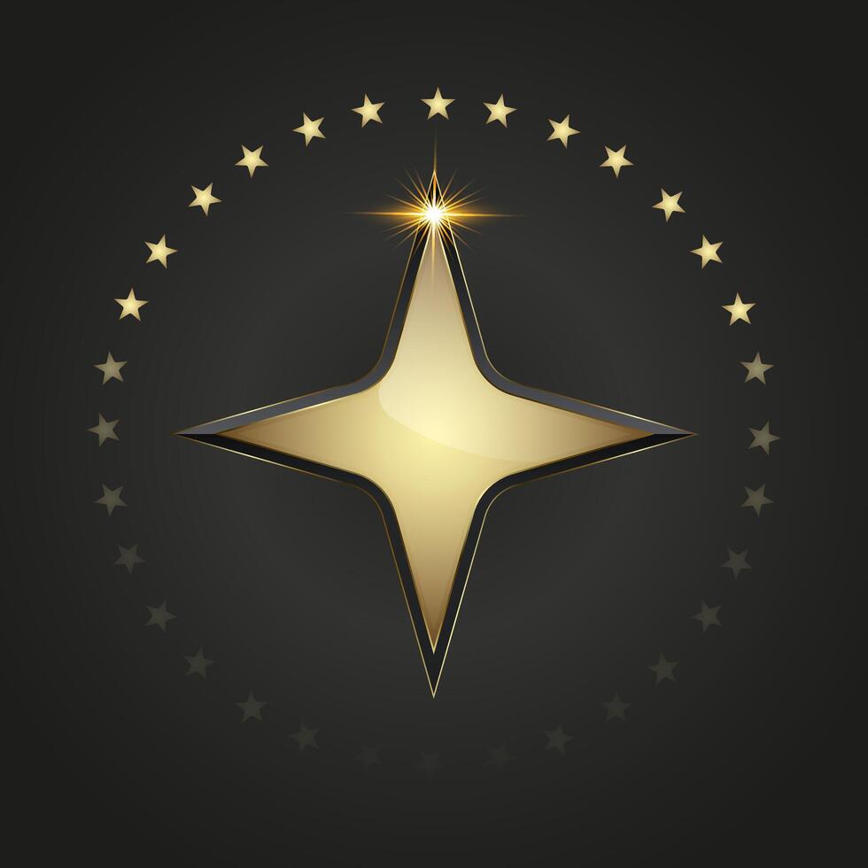 a prominent golden star with smooth, reflective surfaces, radiating luxury and elegance. Surrounding the central star is a circle of smaller golden stars vector