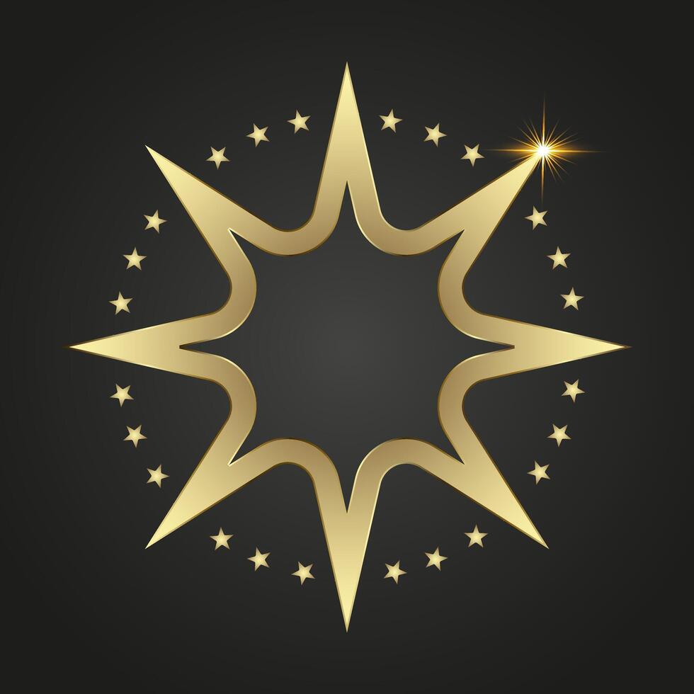 A luxury premuim 8 coeners star with gold line stoke on darkgradient background, used in option level, top high class, special element, high, top, banner illustration design. vector