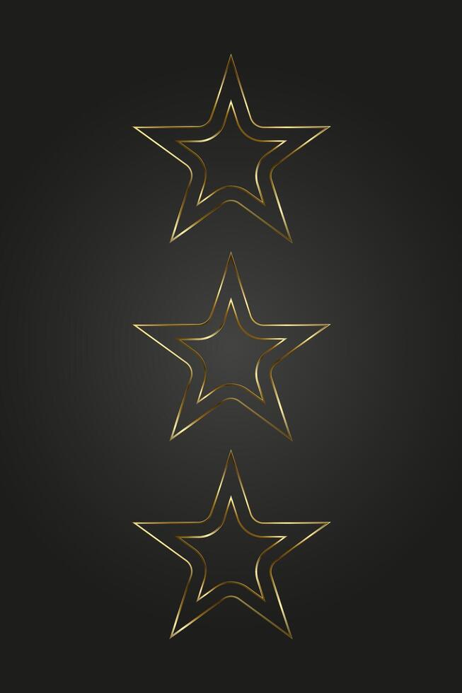 Three luxury and premuim star with gold line stoke on dark background, for level, high class, special element, high, top, banner illustration design. vector