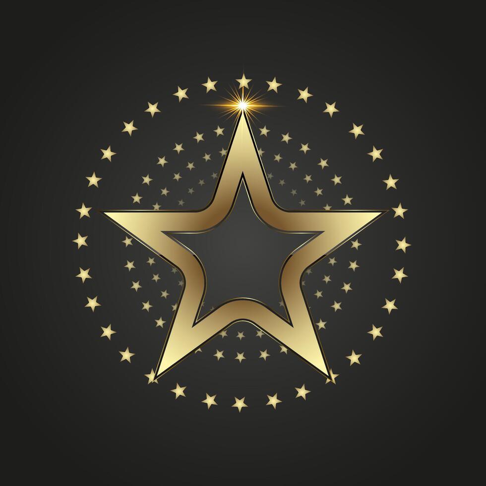 A luxury premuim star with gold line stoke on darkgradient background, used in option level, top high class, special element, high, top, banner illustration design. vector