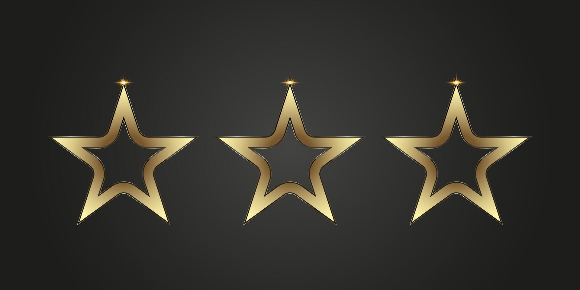 Group of three luxury premuim stars with gold line stoke on dark background, used in level, high class, special element, high, top, banner illustration design vector