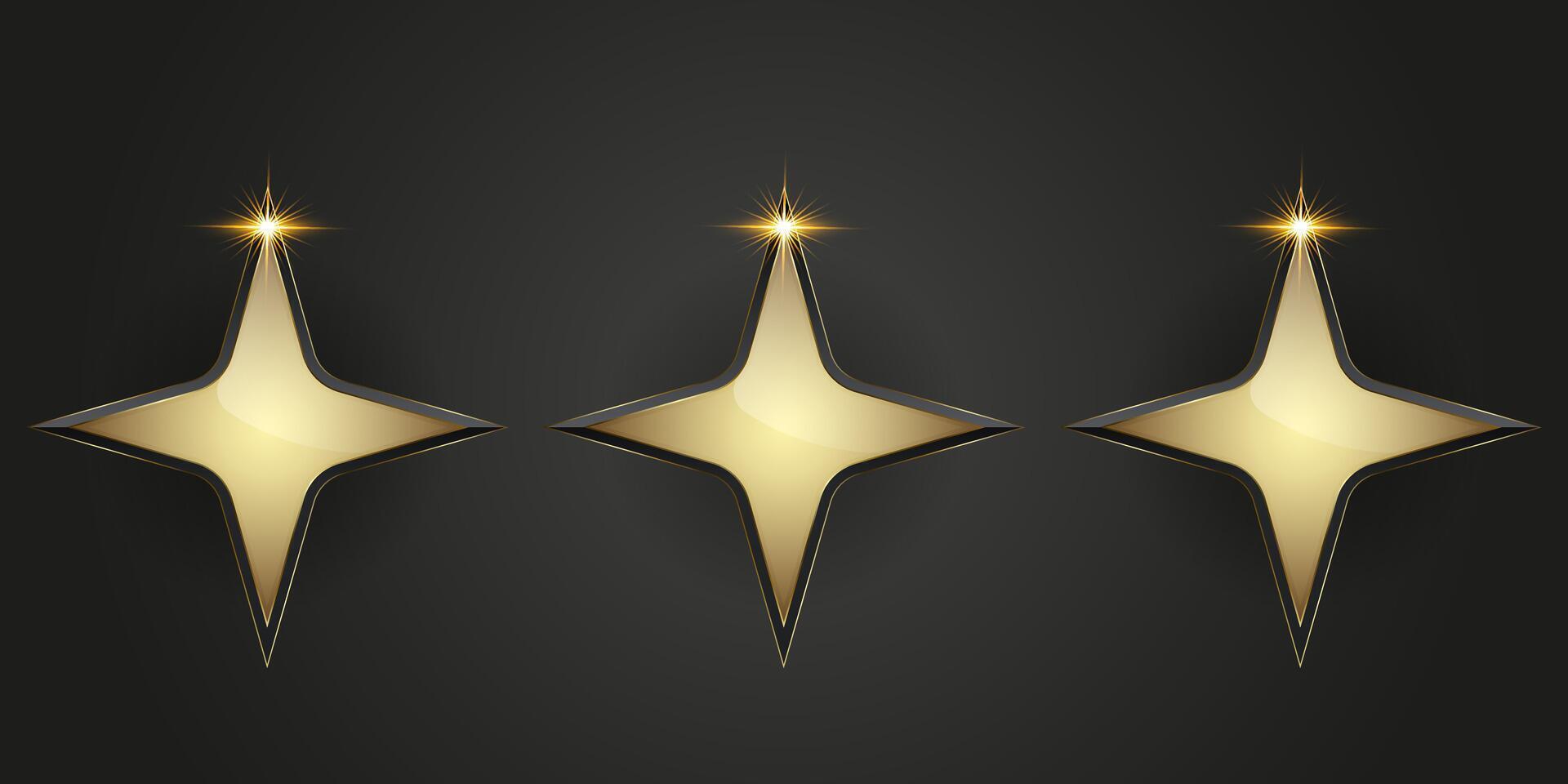 Three golden stars with smooth, reflective surfaces, radiating luxury and elegance. vector