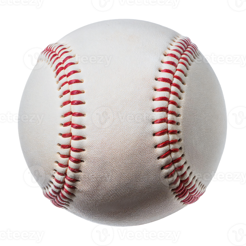 closeup of baseball on isolated background, detailed white ball with red stitching for sports and game concepts png