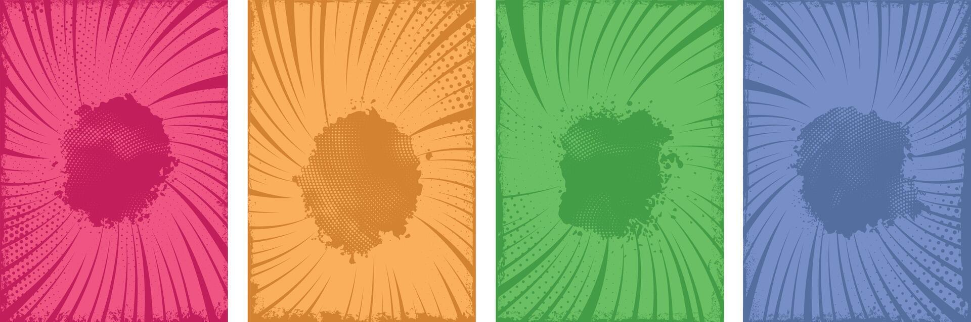 Set of Various colors grunge retro style Brochure cover template design with sunbeam art vector