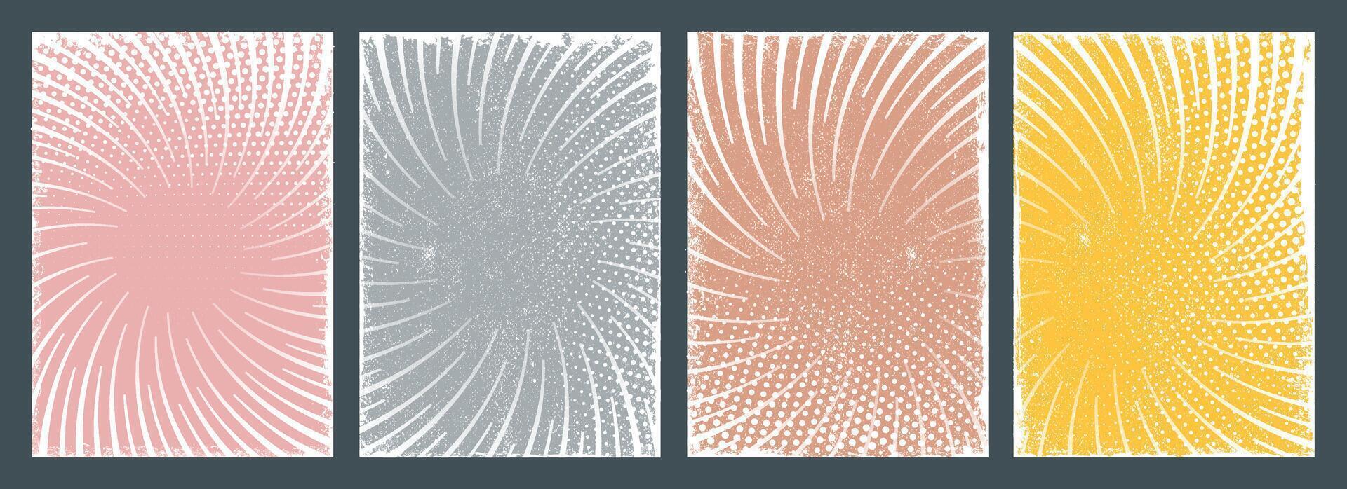 Set of Various light colors grunge retro style Brochure cover template design with sunbeam ray art vector