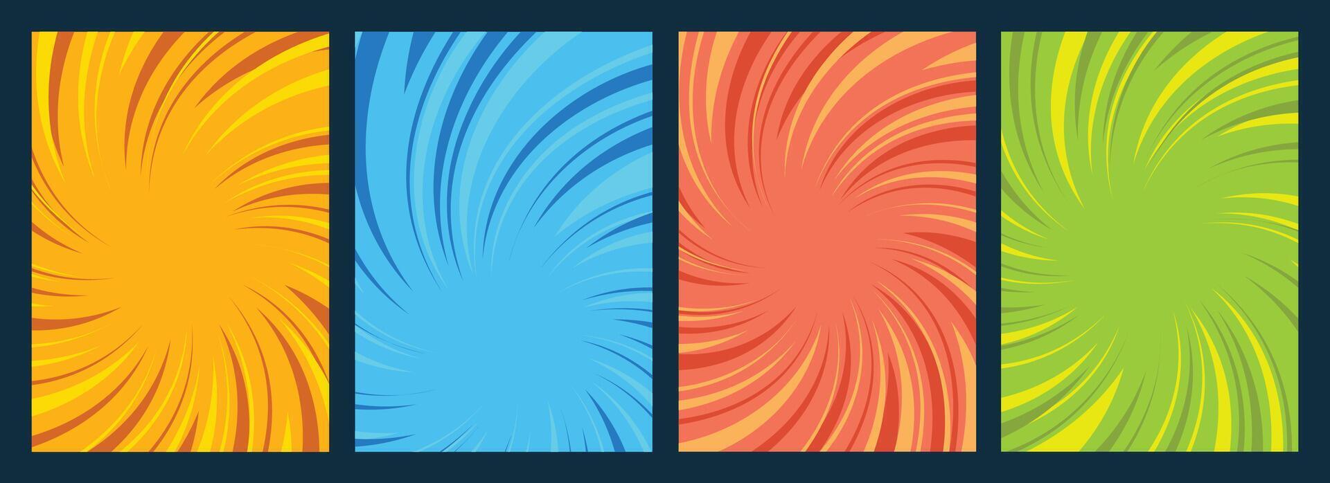 Abstract red yellow blue and green retro style Brochure template design set with sunbeam art vector