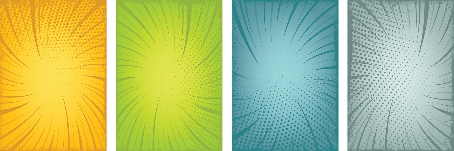 Various colors retro style Brochure template design set with sunbeam art vector