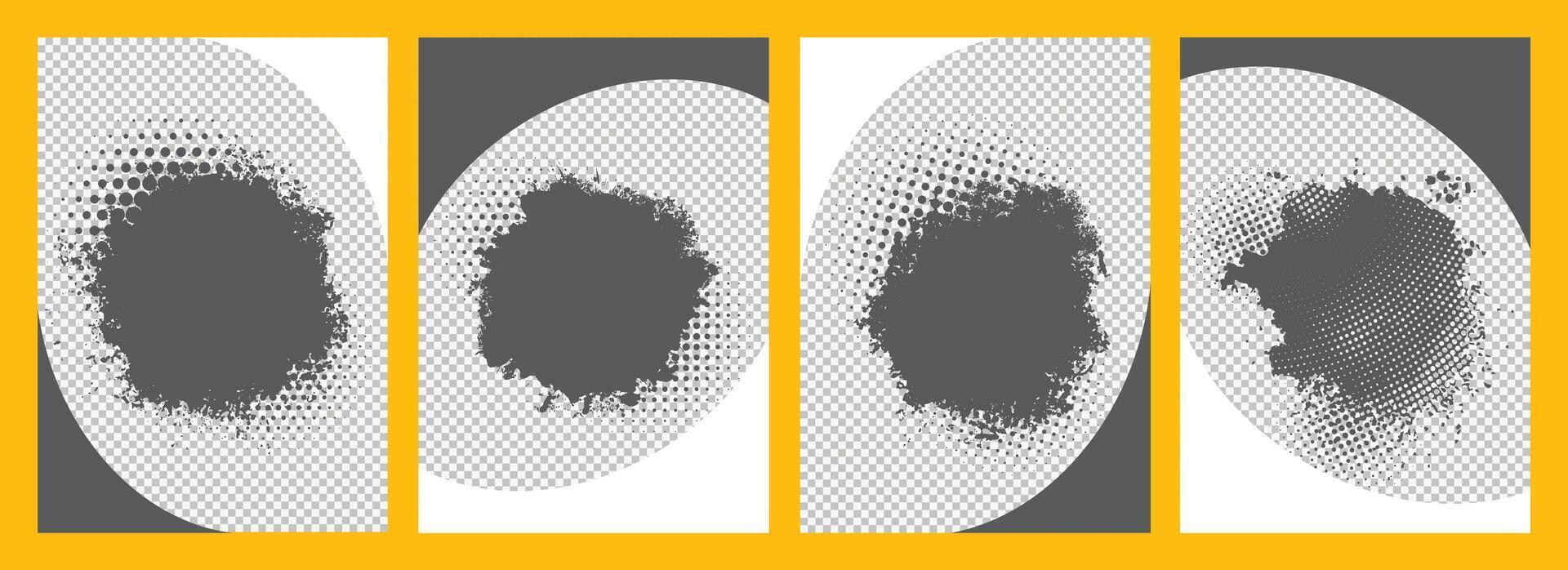 Abstract black and white brochure cover with Grunge patch and curved shape template design set vector