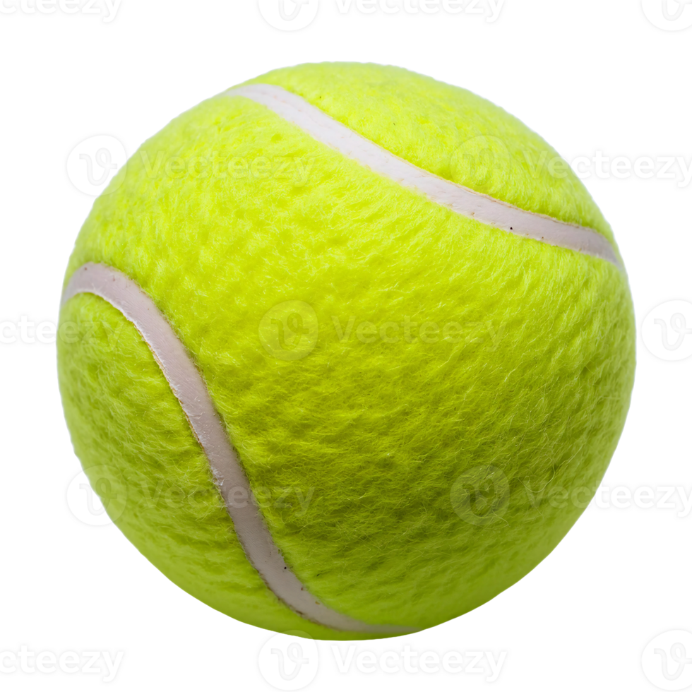 yellow tennis ball isolated background, textured fuzzy surface close-up for sports and recreational activities png
