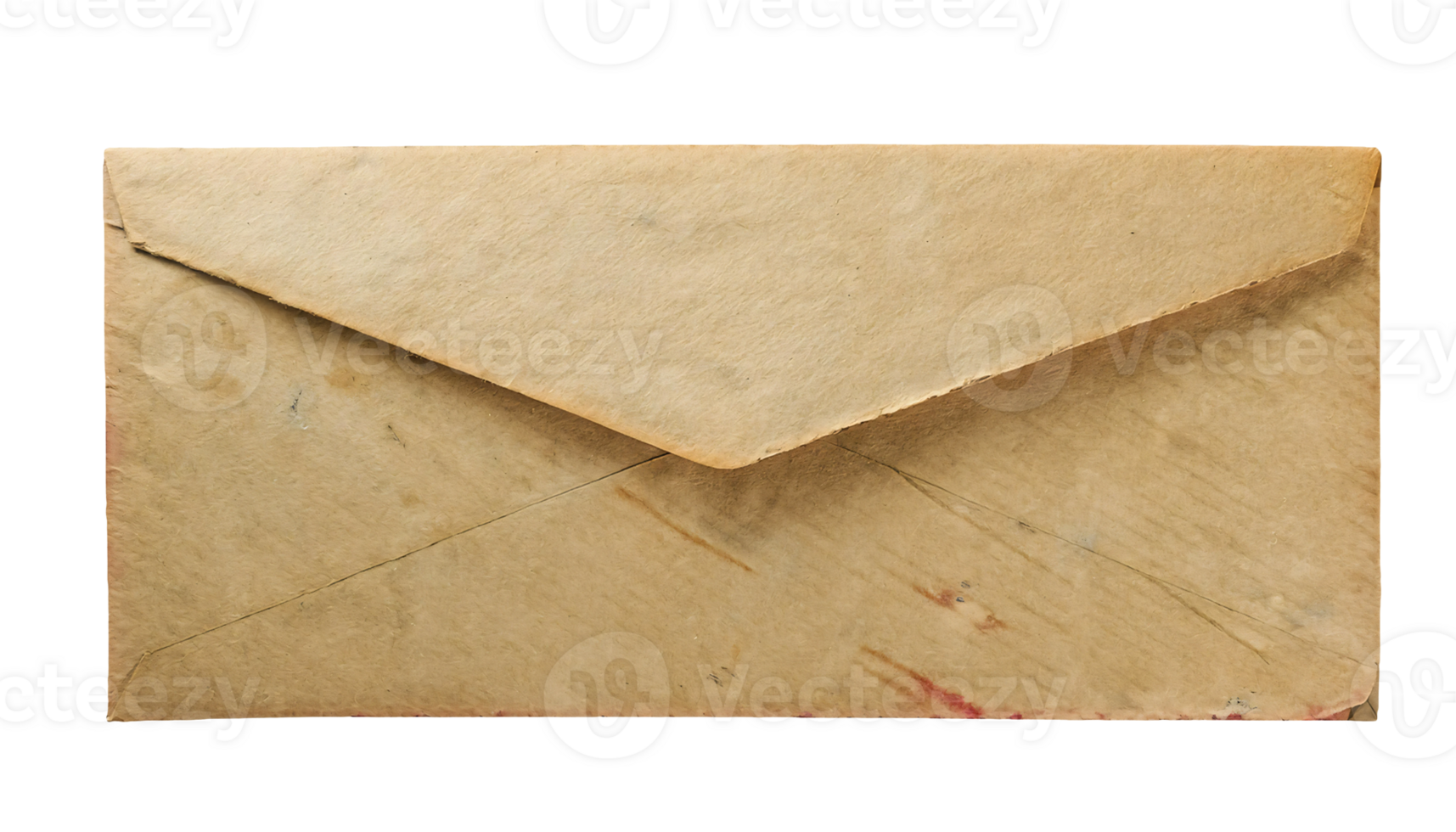 vintage brown envelope isolated background, aged paper texture with stains and folds, retro correspondence design png