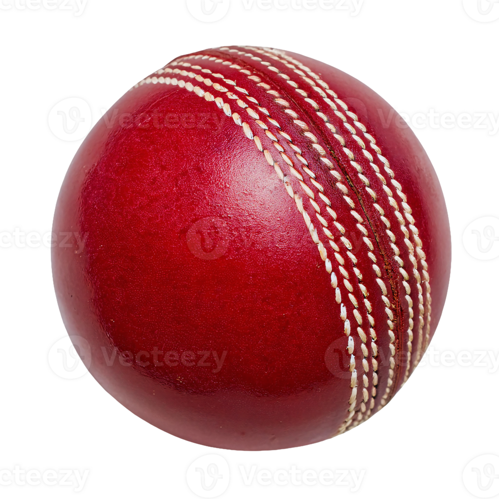 red cricket ball isolated background, professional leather sports equipment with stitched seam png