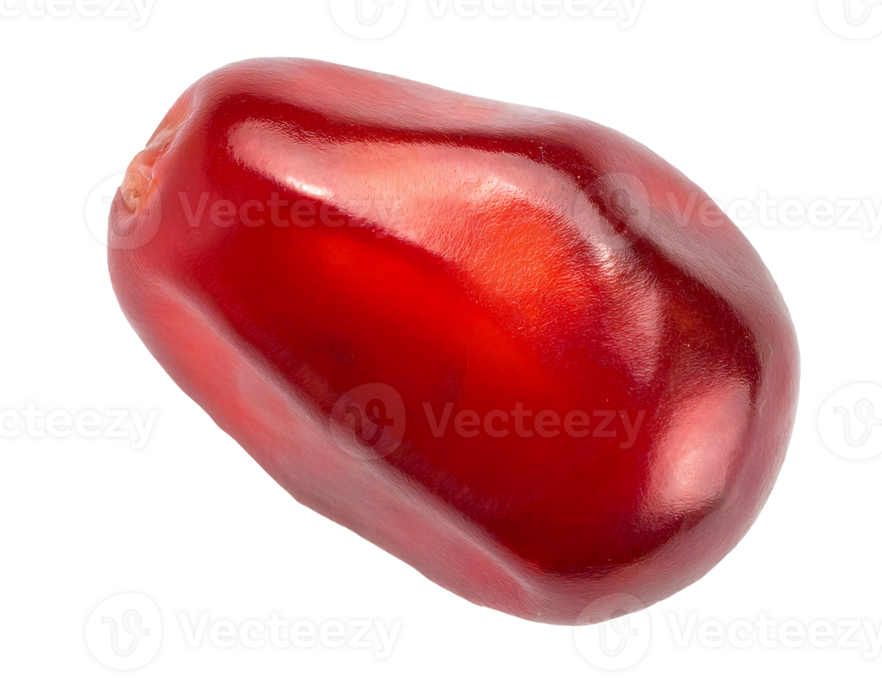 single red pomegranate seed macro close-up with glossy surface on isolated background, ripe fruit seed for healthy nutrition and cooking, isolated background png