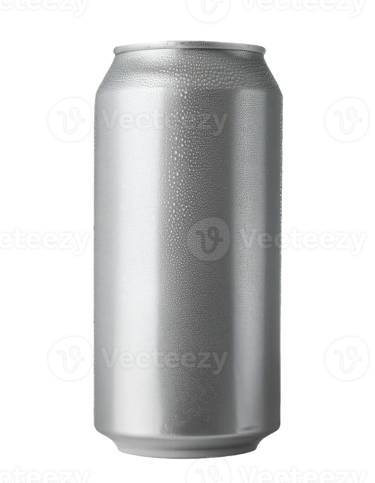 silver aluminum beverage can with condensation isolated background, cold drink container for soda or beer branding mockup png