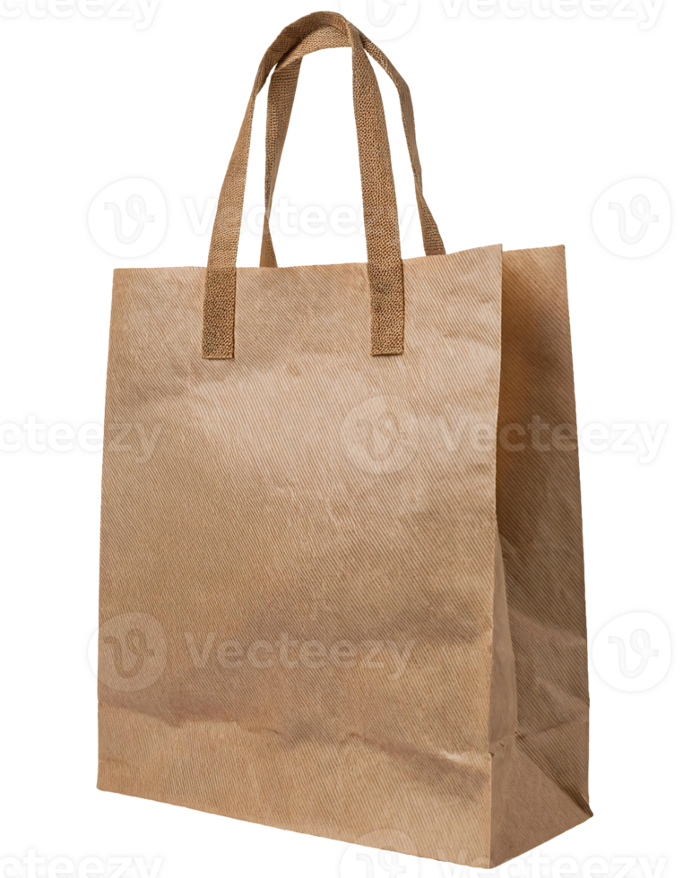 brown kraft paper shopping bag with handles isolated background, eco-friendly reusable packaging for groceries and gifts png