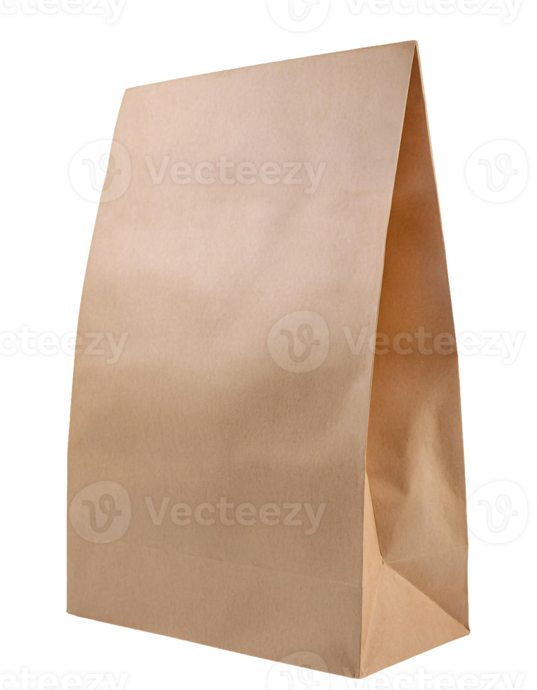 brown kraft paper bag isolated background, eco-friendly packaging for takeaway food or groceries, recyclable material standing upright png
