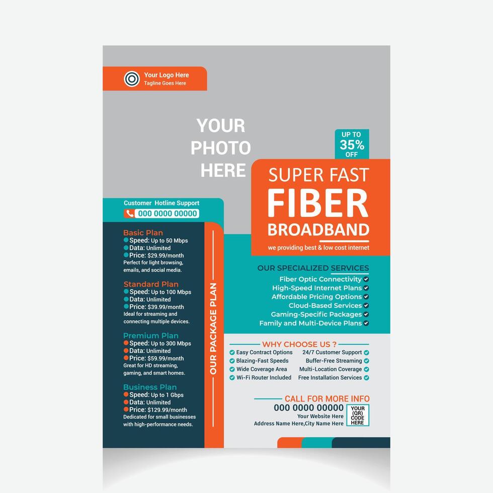 Internet broadband flyer design template layout vector