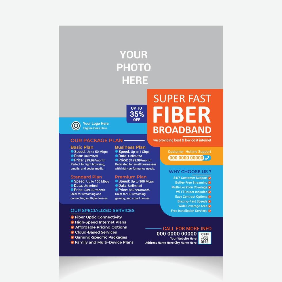 editable Internet broadband flyer design template layout vector