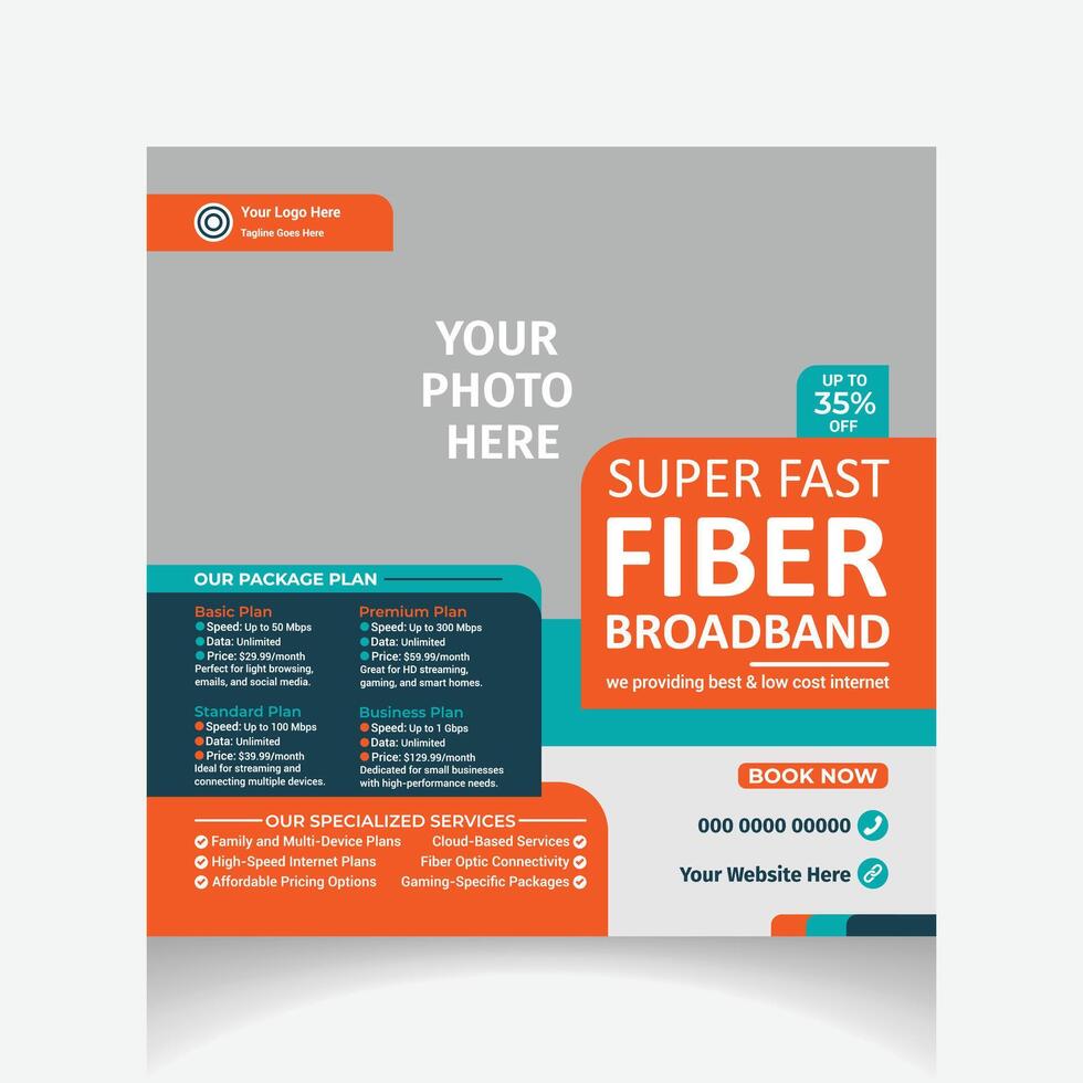 Internet broadband social media post design vector