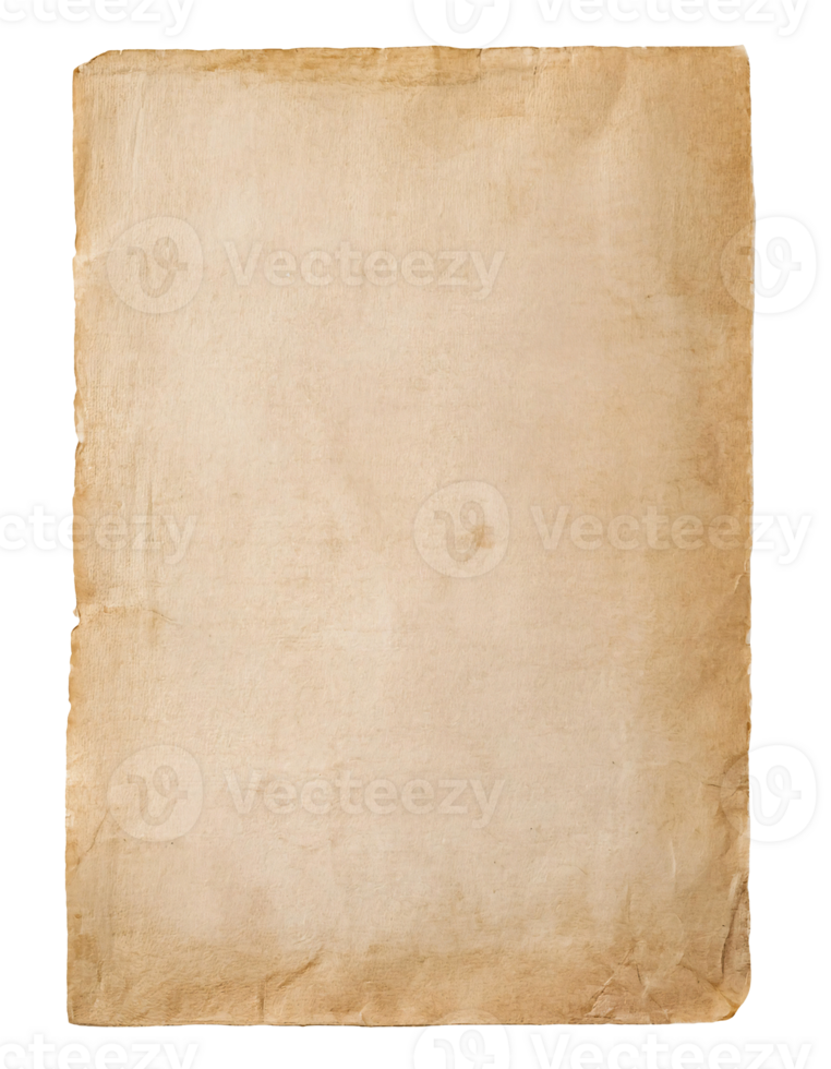 vintage aged paper isolated background, textured antique parchment for art and design projects png