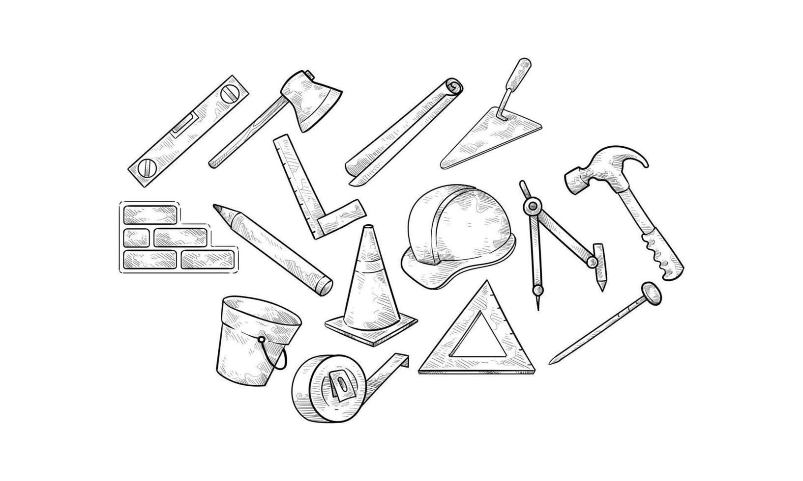 construction tools handdrawn collection vector
