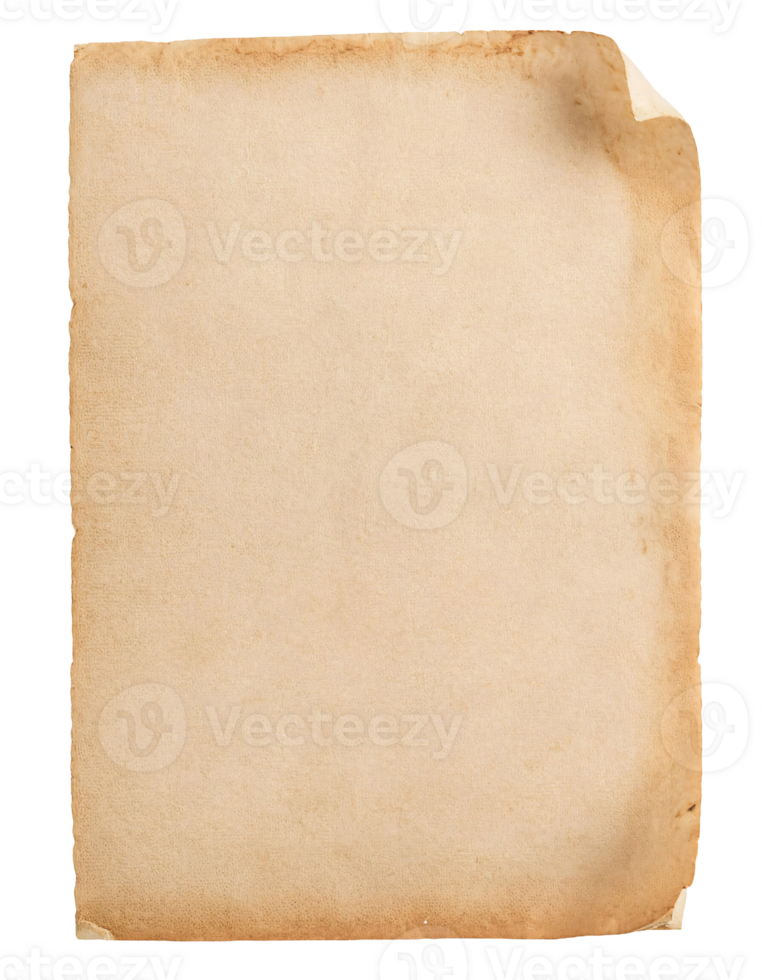 aged weathered paper sheet isolated background, vintage parchment texture for creative design projects png