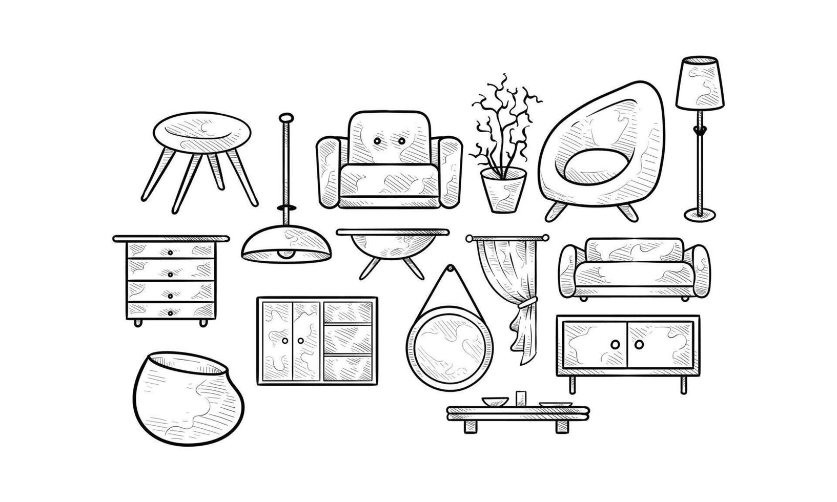 furnitures handdrawn collection vector