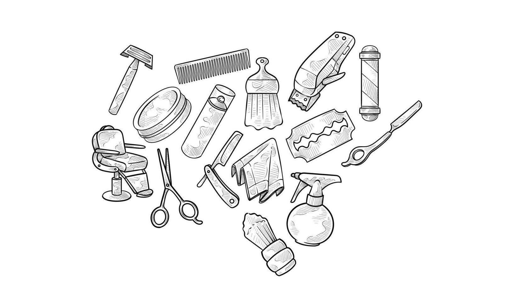salon tools handdrawn collection vector