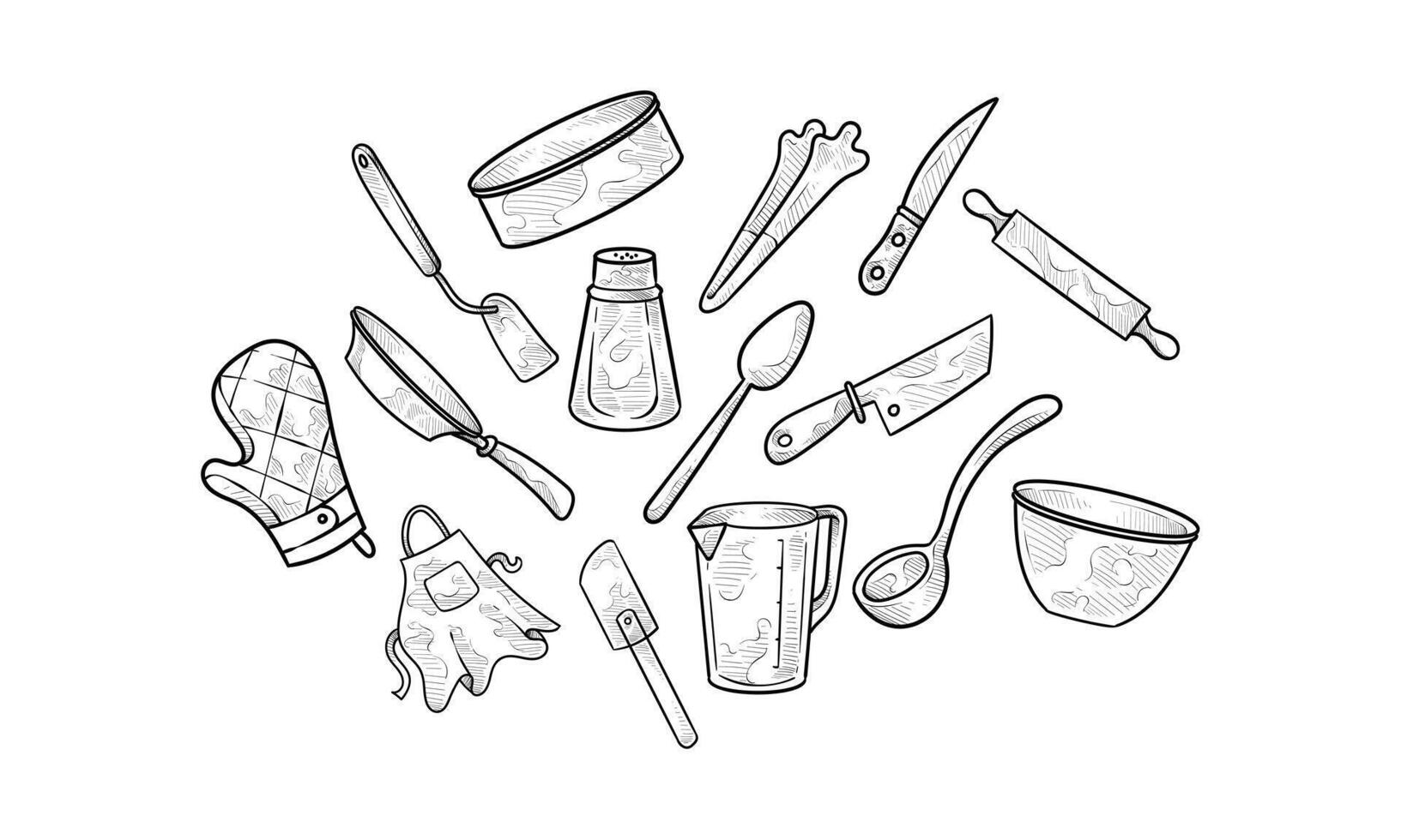 kitchenware cooking tools handdrawn collection vector