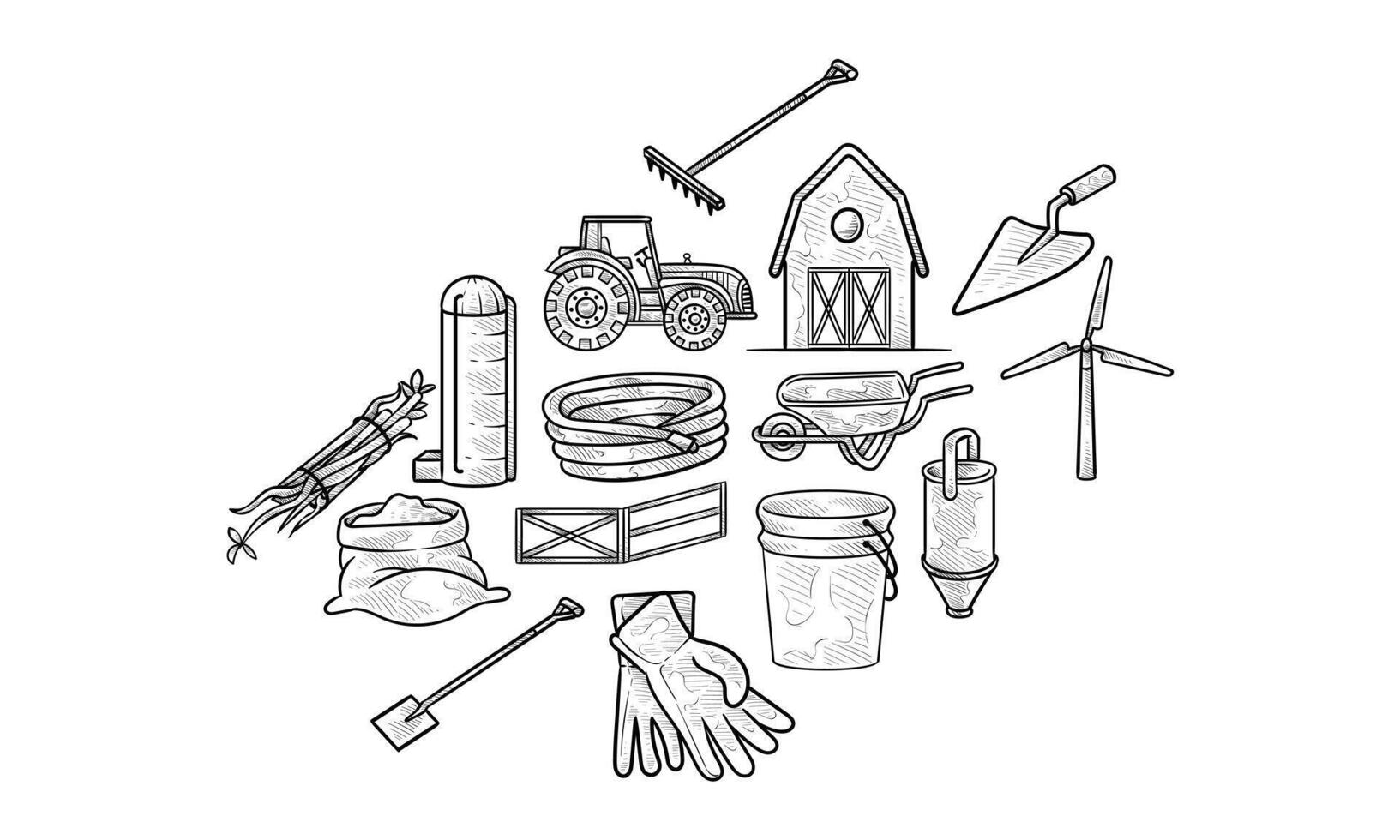 farming tools handdrawn collection vector