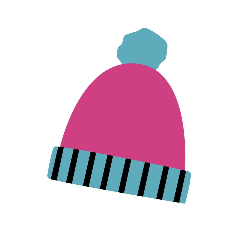 Cute kintted beaning winter hat pastel clip art, pink, blue. Flat style . vector