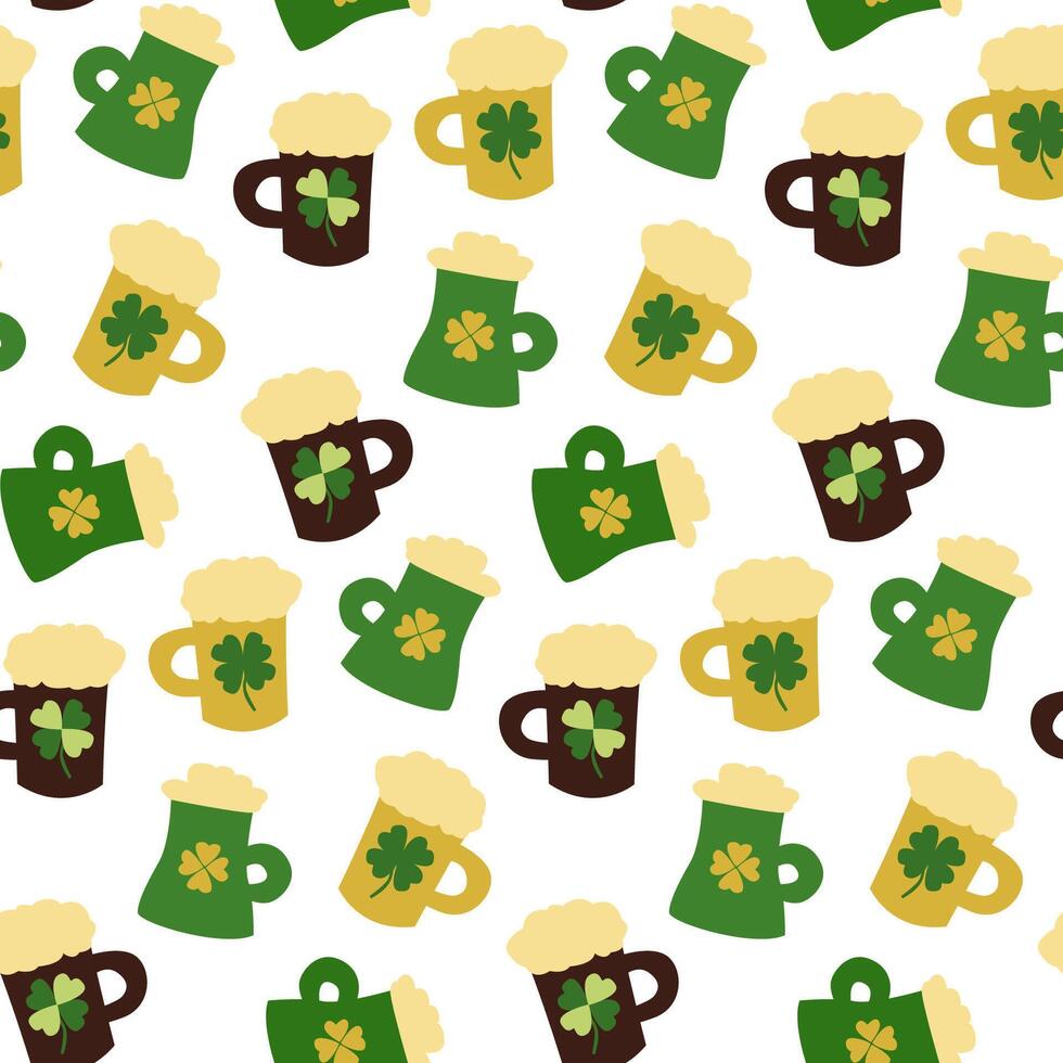 Celebrate with a festive pattern of colorful beer mugs and shamrocks for St. Patrick s Day fun vector