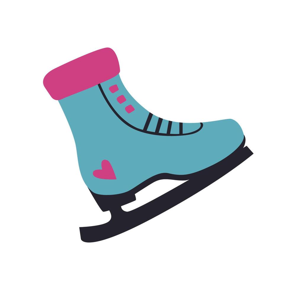 Blue ice skate flat icon with white snowflake on beige background. Winter clothes. Watercolor design. Hand-drawn illustration. illustration. vector