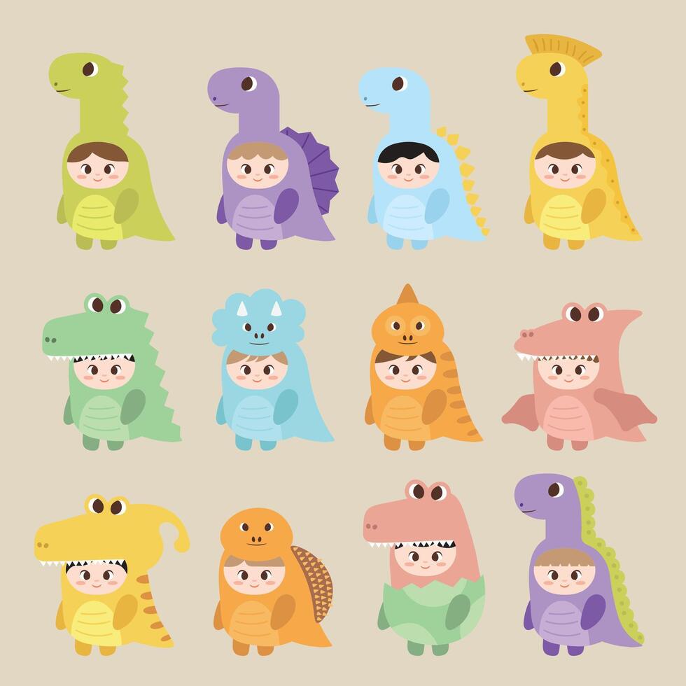 Illustration of a Child Dressed as a Dinosaurus vector