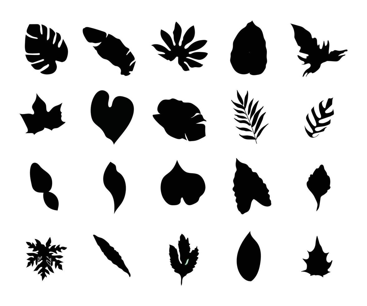 20 Black Tropical Leaves Hand Drawn Collection vector