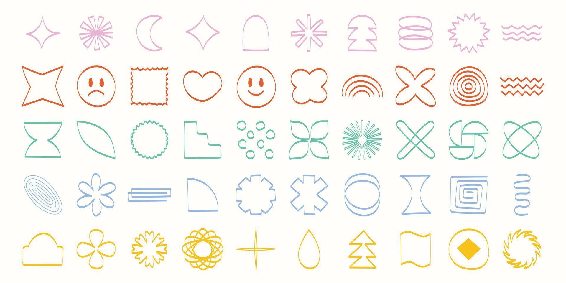 Geometric Brutalist Shape Pack Outline Version vector