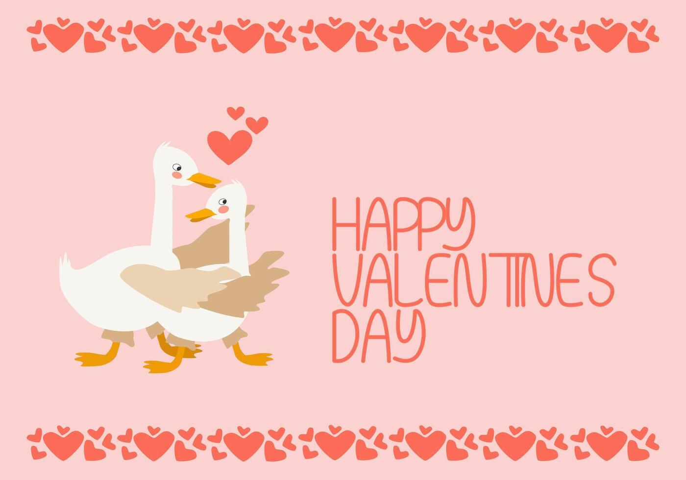 Cartoon geese in love hugging - Valentine's Day card vector