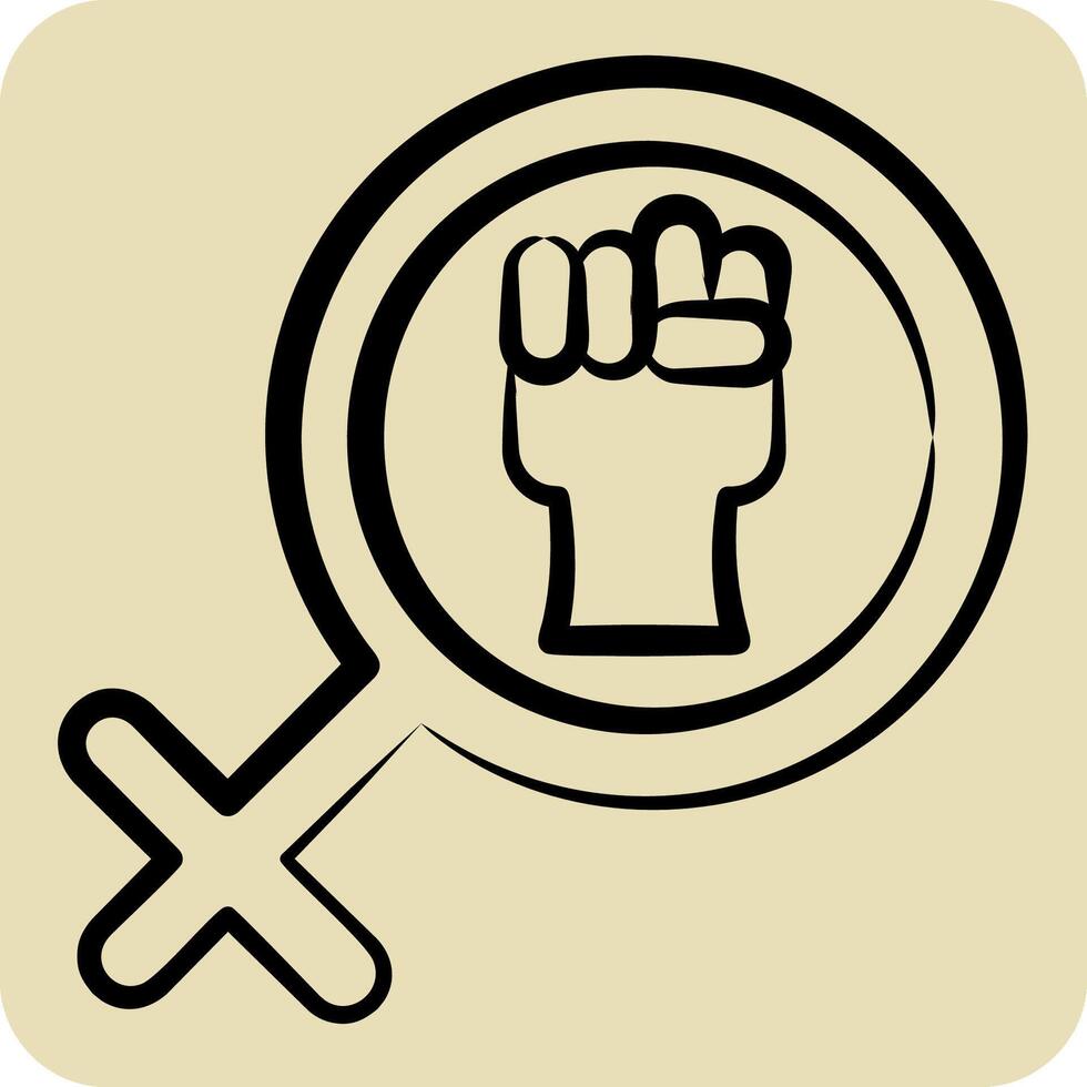 Icon Woman Power. related to Women symbol. hand drawn style. design editable vector